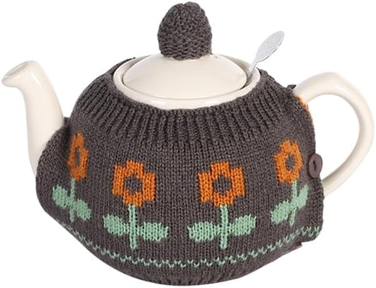 Tea Cozy Suitable for a 600ml,20oz Tea Pot,Teapot Warmer -100% Acrylic Fibers Filling,Two Piece (Dark Grey Sunflower)