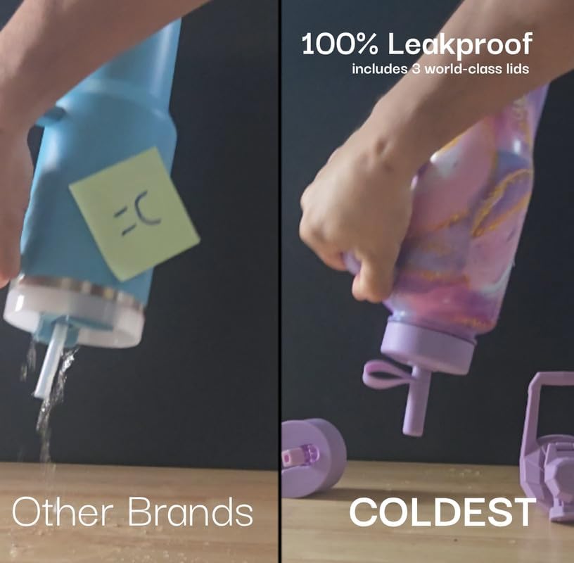 Coldest 40 oz Tumbler with Handle and Straw, 100% Leak Proof Insulated Tumbler with Lid and Straw (3 Lids), Stainless Steel Tumblers for Women & Men, Cup Holder Friendly, 46 oz (Silver Leopard)