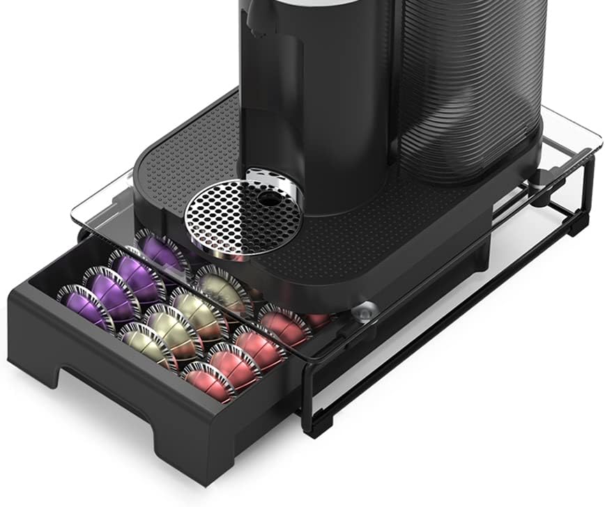 EVERIE Crystal Tempered Glass Organizer Drawer Holder Compatible with Nespresso Vertuo Capsules, Compatible with 21 Big or 30 Small Vertuoline Pods, NP01S