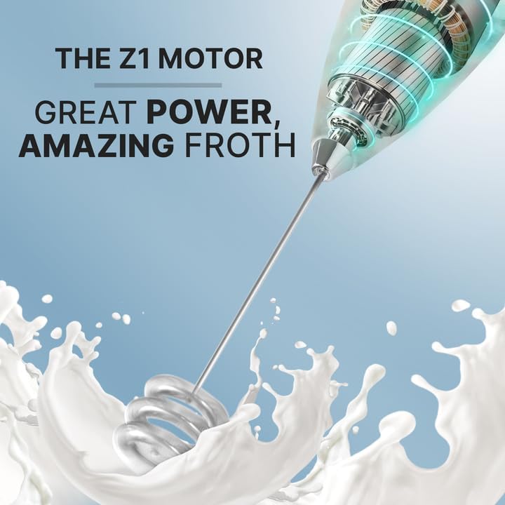 Zulay Kitchen Milk Frother with Patented Tornado Triple Whisk – Handheld Foam Maker for Coffee, Lattes, Matcha & Hot Chocolate – Rich, Creamy Froth in Seconds -