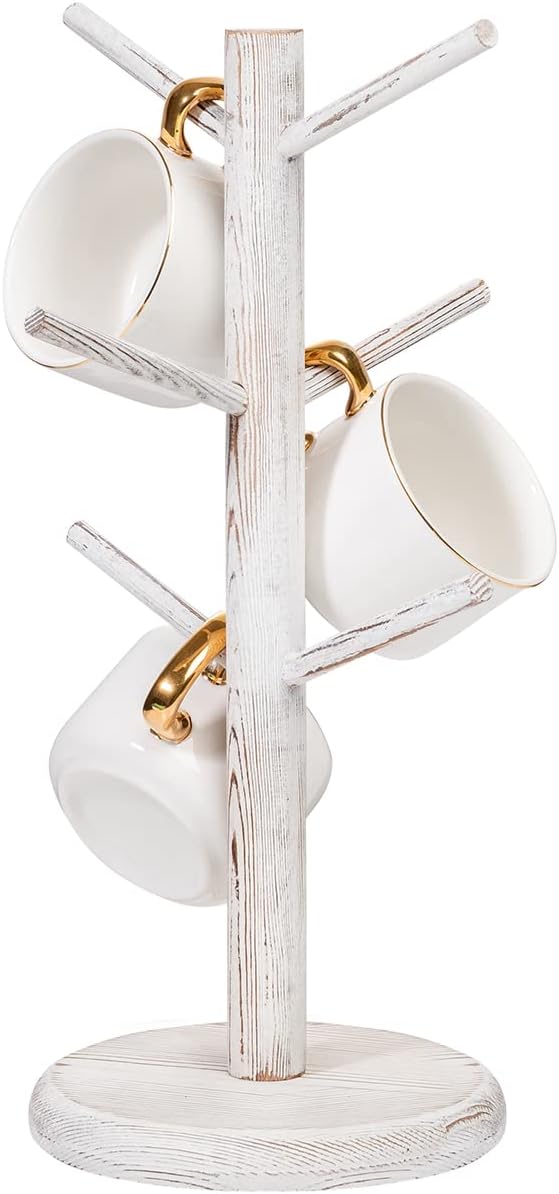 Dorhors Mug Holder Tree,Coffee Cup Holder with 6 Hooks, Wood Mug Rack for Counter,Coffee Bar Accessories and Orgnizer Station