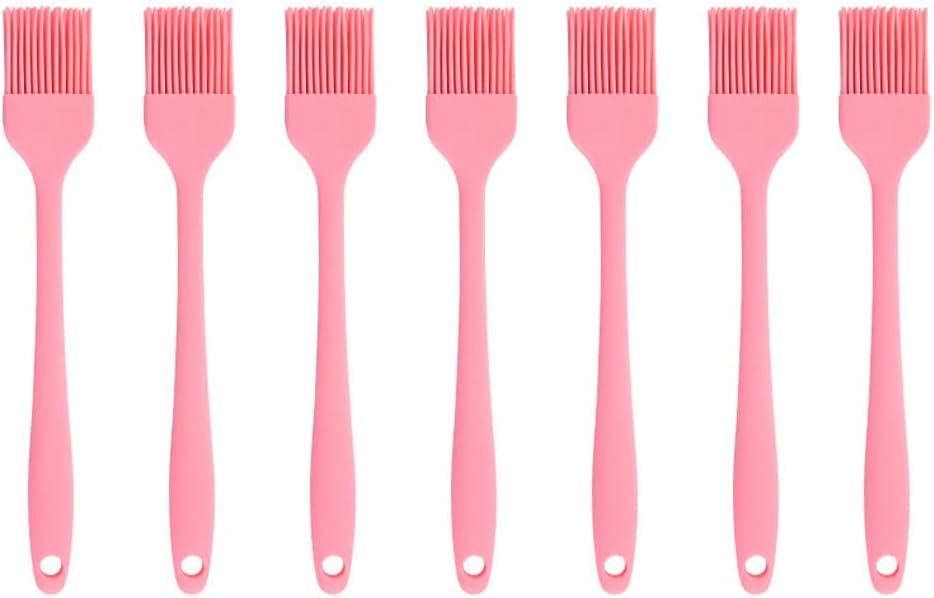 Silicone brush, Oil Brush for BBQ Kitchen Cooking Baking and Grilling（7 PCS,Pink)