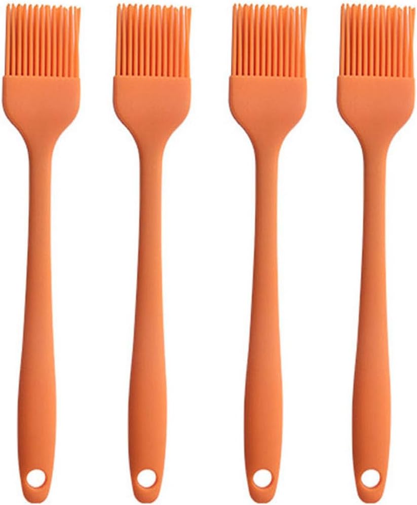 Silicone brush, Oil Brush for BBQ Kitchen Cooking Baking and Grilling (4 PCS,orange)
