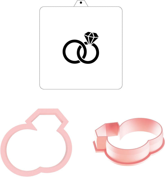 Wedding Ring Cookie cutter and stencil set Baking stencils and cutters bundle DIY bakery decorating kit Cookie cutter with stencils Icing stencil and cookie cutter combo(Wedding Ring)