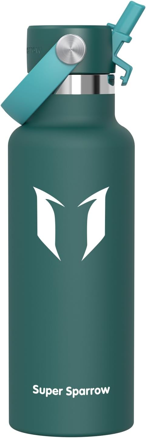 Super Sparrow Insulated Water Bottle - 17 Oz / 25 Oz / 32 Oz - Standard Mouth FlipFlow Flask - BPA Free, Leak Proof Drink Bottle- Ergonomic Straw Water Bottles for Work, Gym, Travel, Sports