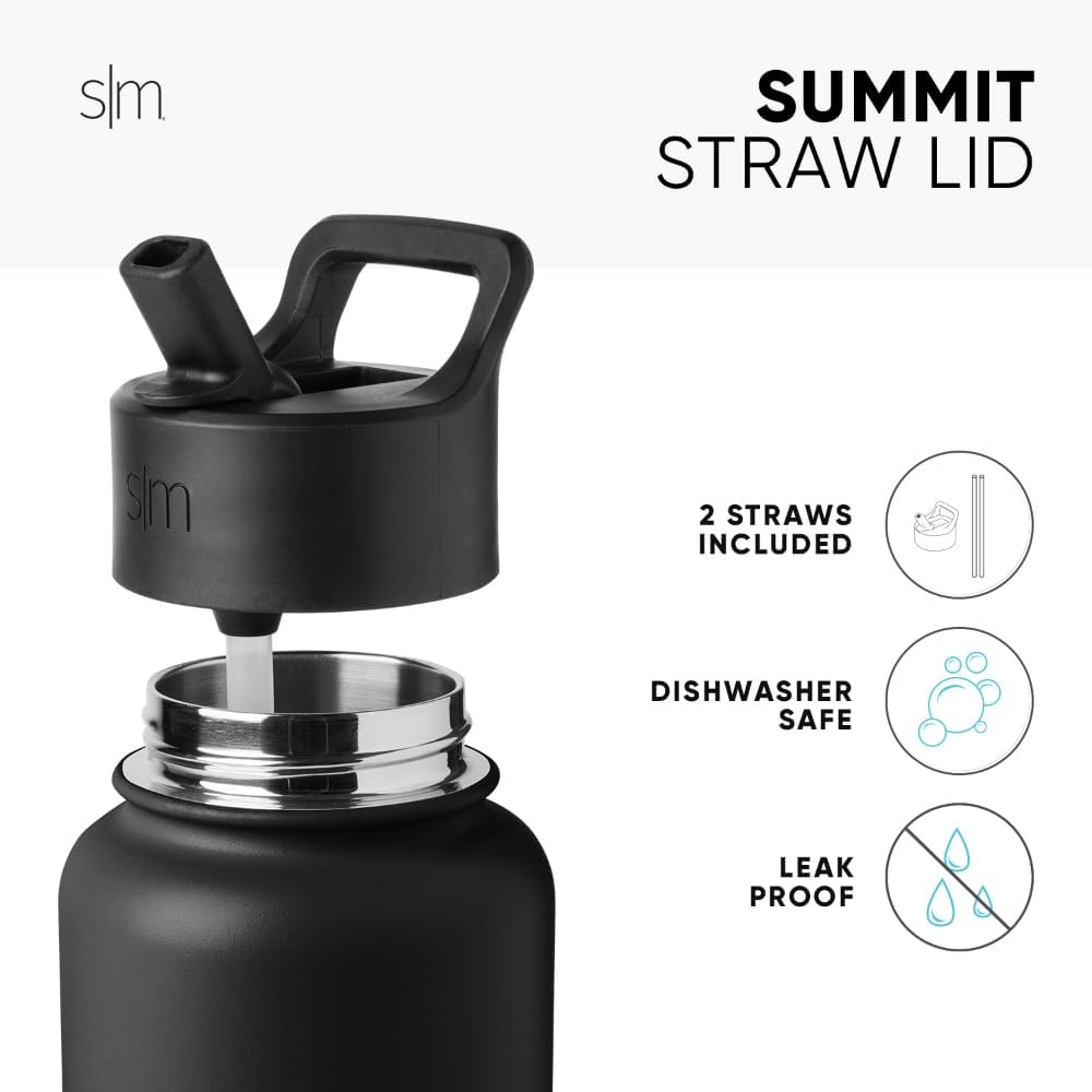 Simple Modern Kids Water Bottle with Straw Lid Vacuum Insulated Stainless Steel Metal Thermos Bottles | Reusable Leak Proof BPA-Free Flask for School | Summit Collection | 18oz, Midnight Black