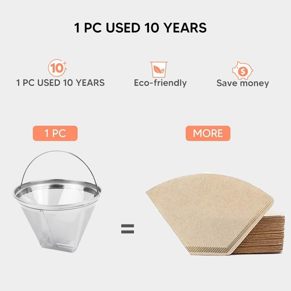 #4 Reusable Permanent Cone Coffee Filters Perfect Fit for Cuisinart Hamilton Beach Coffee Maker Filter, Replace Cuisinart GTF Gold Tone Coffee Filters, 8~12 Cup Size 4 Coffee Filters for Cuisinart