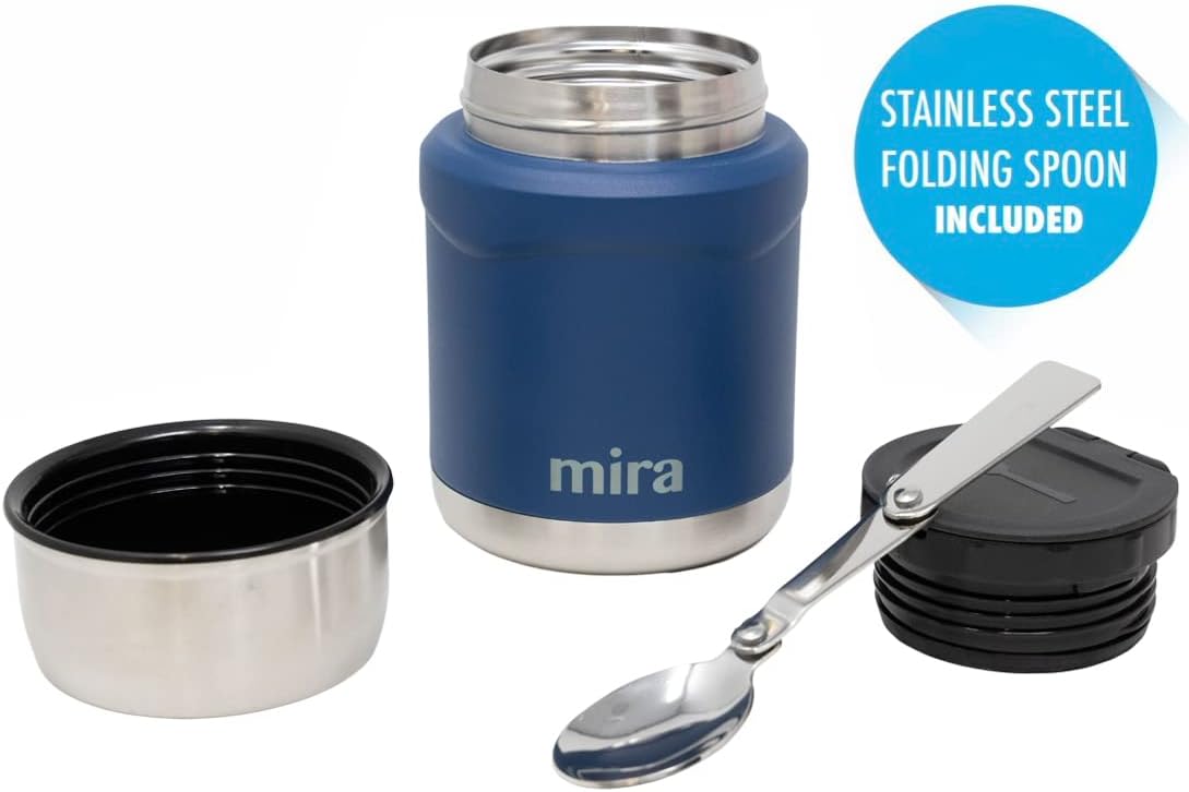 MIRA 15 oz Insulated Food Thermos for hot and cold foods - Leak-Proof Stainless Steel Container with Spoon - Hawaiian Blue
