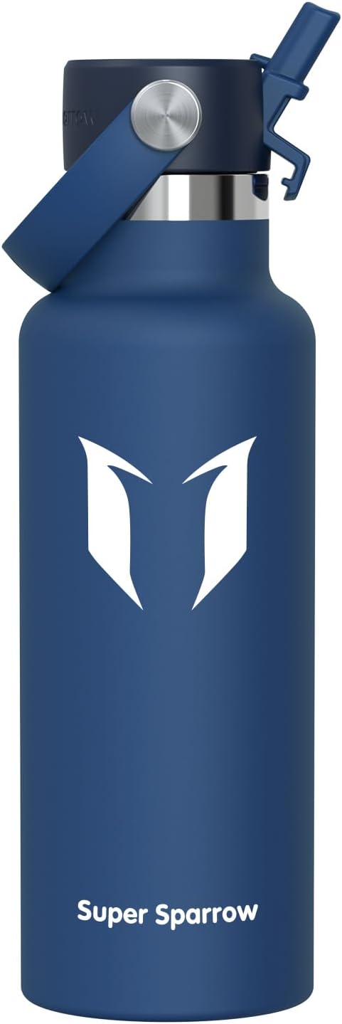 Super Sparrow Insulated Water Bottle - 17 Oz / 25 Oz / 32 Oz - Standard Mouth FlipFlow Flask - BPA Free, Leak Proof Drink Bottle- Ergonomic Straw Water Bottles for Work, Gym, Travel, Sports