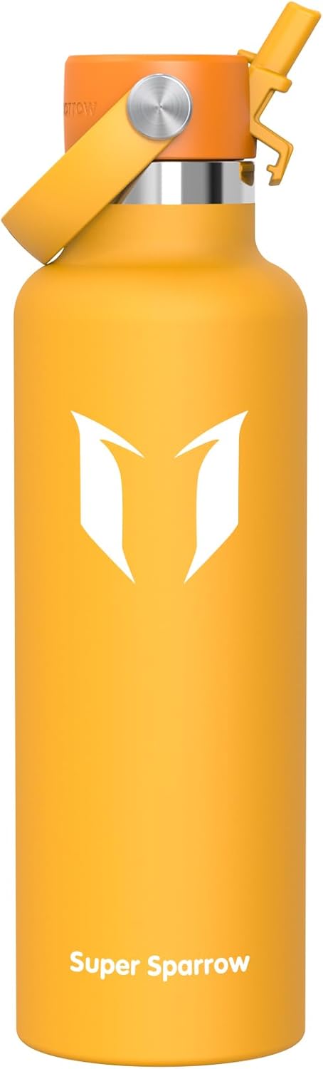 Super Sparrow Insulated Water Bottle - 17 Oz / 25 Oz / 32 Oz - Standard Mouth FlipFlow Flask - BPA Free, Leak Proof Drink Bottle- Ergonomic Straw Water Bottles for Work, Gym, Travel, Sports