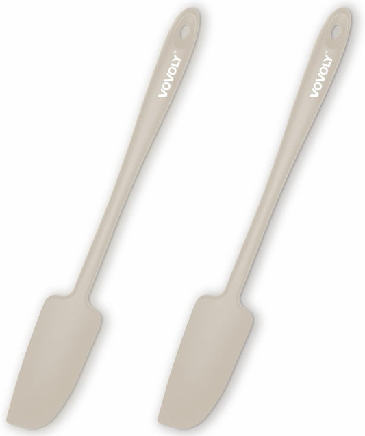 2-Pack Vovoly Silicone Jar Spatulas, Small Seamless Design Rubber Scraper with Stainless Steel Core, Heat Resistant and Non-Stick Mini Spatula for Jars and Blenders, BPA Free,11 IN, Khaki