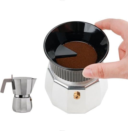 watchget Moka Pot Dosing Funnel - 60mm Espresso Coffee Dosing Ring, Plastic Powder Receiver and Distribution Tool for 6-Cup Moka Express Pot, Black