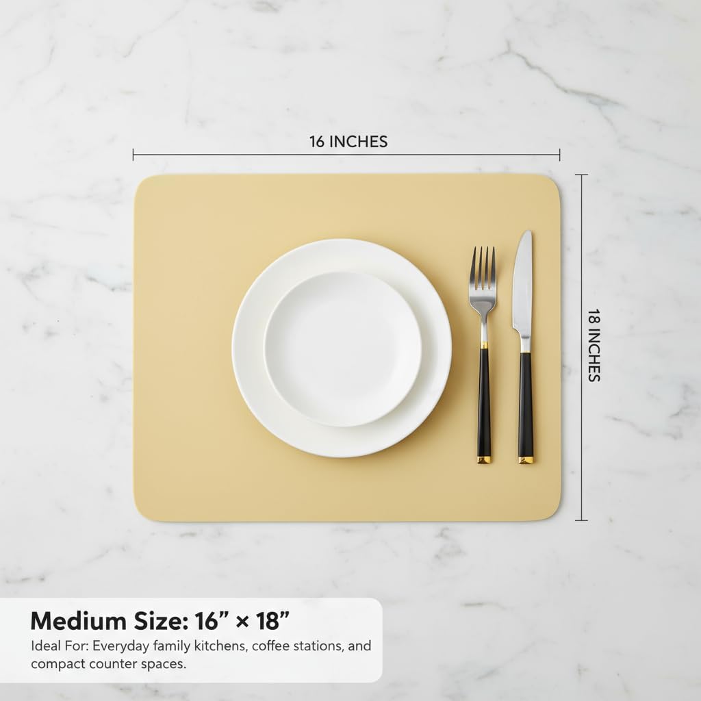 Dish Drying Mat Super Absorbent – 16" x 18" Coffee Mat for Countertops – Non-Slip Drying Mat for Kitchen Counter – Easy to Clean Water Absorbent Mat – Large Dish Drying Mats (Butter Yellow)