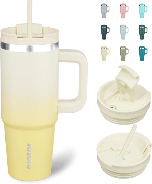 BJPKPK Tumbler With Handle And Straw 30oz Insulated Tumbler Cups With Lid Stainless Steel Travel Coffee Mug,Lemon