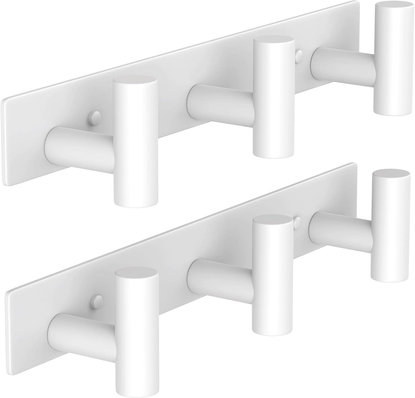 VAEHOLD Hat and Coat Wall Mount Rack - Hooks for Robes, Bags, Keys, and Towels - Bathroom Towel Hanger Organizer (White, “T“ Shape 3 Hooks 2 Pack)