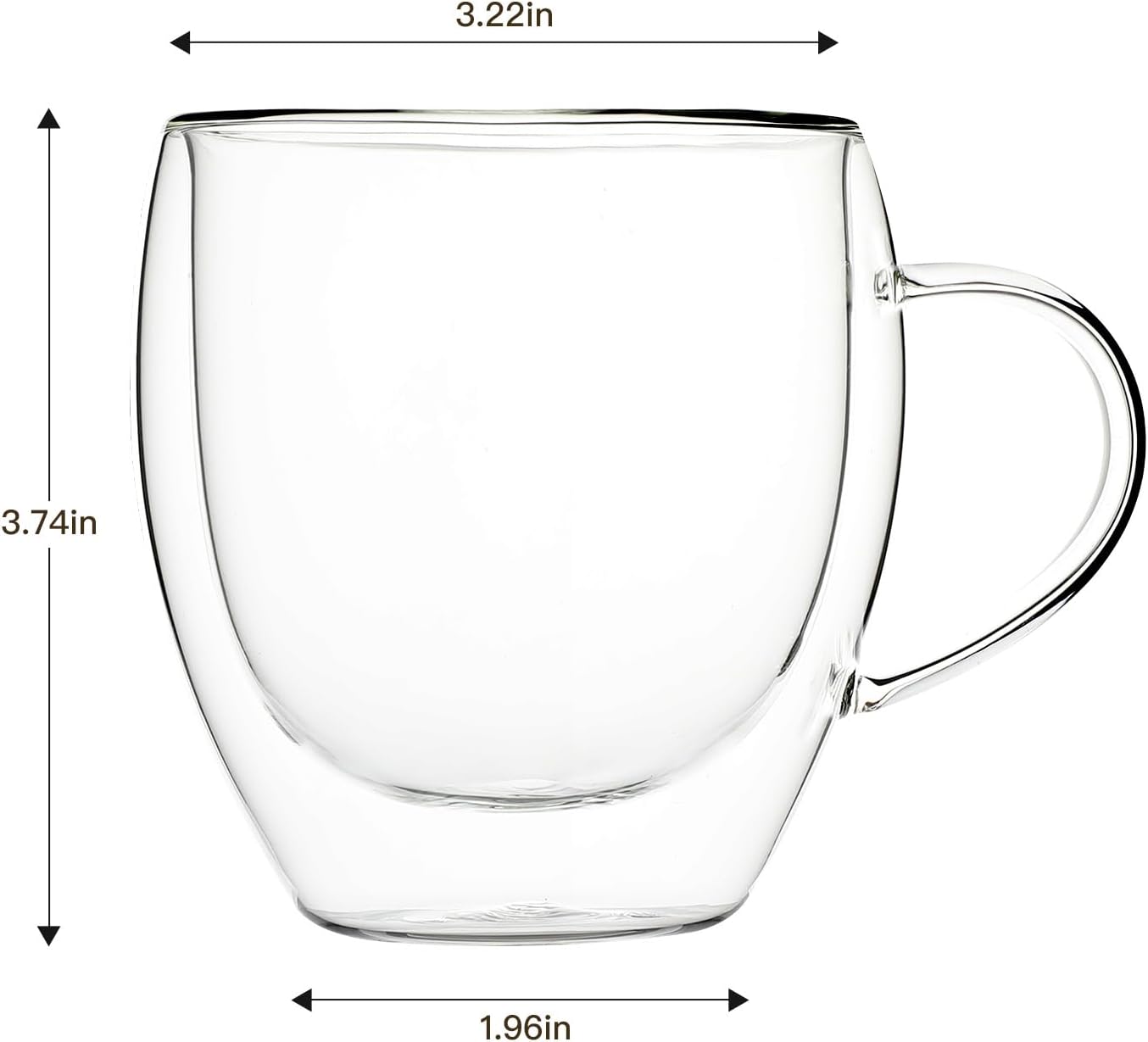 Aurzen 2 Pack Double Walled Glass Coffee Mugs with Handles 8.5oz, Large Insulated Layer Coffee Cups, Clear Borosilicate Mugs, Perfect for Cappuccino, Tea, Microwave Safe (8.5oz-2Pack)