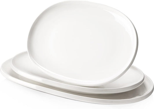 DOWAN Large Serving Platter, 16"/14"/12" Porcelain Platters for Entertaining Wedding Party, White Oval Plates Set of 3, Serving Dishes for Serving Food, Housewarming Gifts