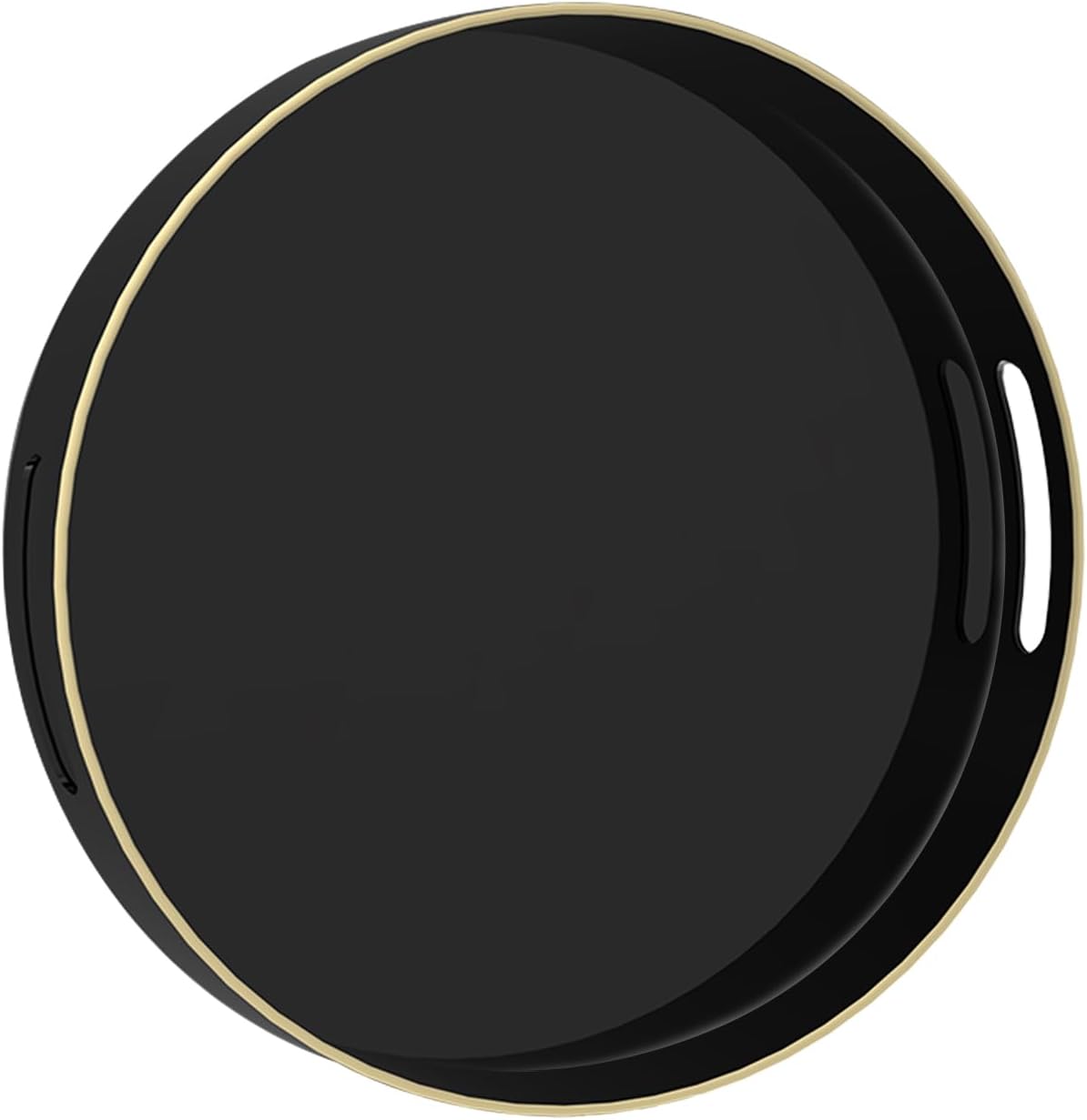MAONAME Black Decorative Tray for Coffee Table, Modern Round Serving Tray with Handles, 13" Plastic Tea Trays for Ottoman, Bathroom Decor