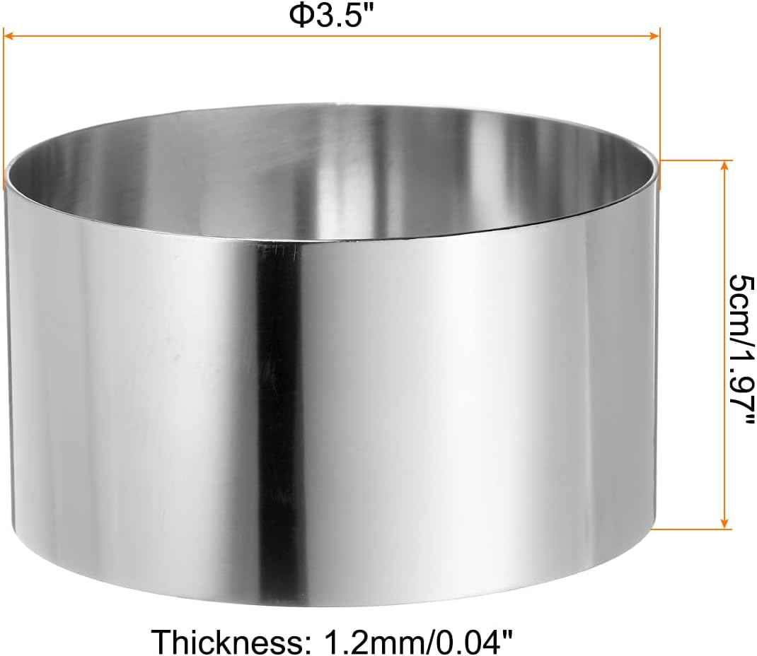 HARFINGTON Round Cake Ring 3.5 x 2 Inch Seamless Stainless Steel Pastry Mousse Dessert Ring Mirror Coating for Baking Cooking Making Tool