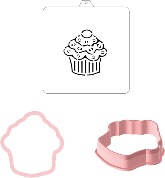 Cupcake Cookie cutter and stencil set Baking stencils and cutters bundle DIY bakery decorating kit Cookie cutter with stencils Icing stencil and cookie cutter combo (Cupcake)