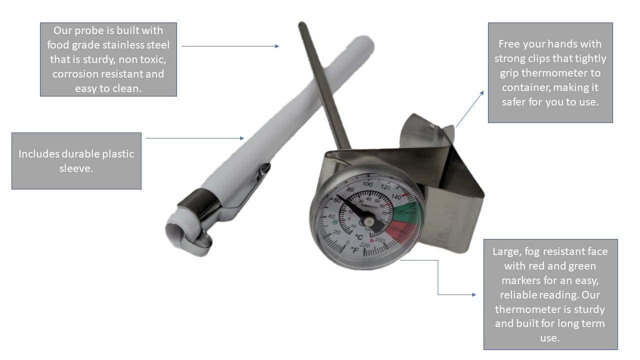 Rattleware Milk Frothing Thermometer, Barista Coffee Steaming Thermometer with 5" Stainless Steel Probe, 1" Dial, Fixed Clip, Fast Readout, Easy Temperature Gauge for Latte Cappuccino Foam