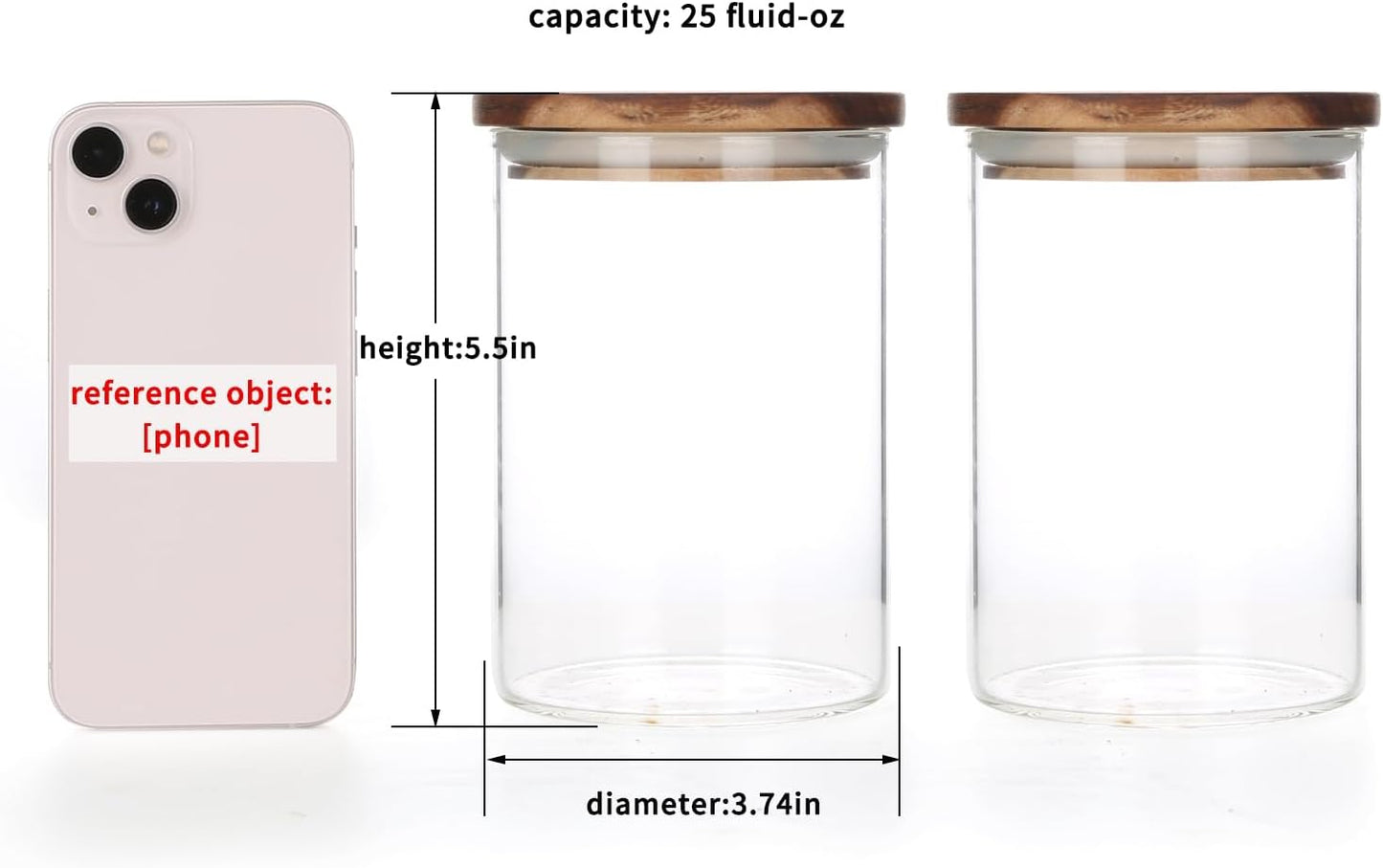 KKC HOME ACCENTS Airtight Glass Loose Tea Storage Container For Loose Leaf Tea,Ground Coffee,Glass Storage Jar with Airtight Acacia Wood Lids,Sealed Jars,25 Fl oz