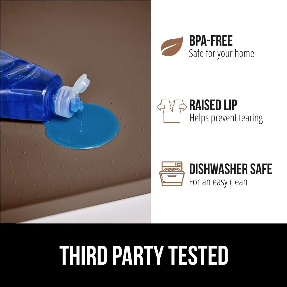 GORILLA GRIP Waterproof Silicone Under Sink Mat with Raised Lip for Kitchen and Bathroom, 34 x 22 in, Cabinet Shelf Liner Stay in Place Mats Dishwasher Safe Drawer Liner, Organizer Tray, Coffee