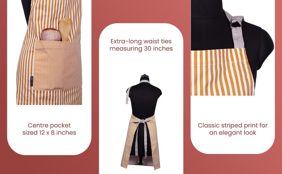 AMOUR INFINI Cotton Aprons for Women with Pockets Adjustable Strap and Waist Ties Reusable Printed Aprons for Baking, Cooking, Gardening (27.5 x 33 Inches - Yellow)