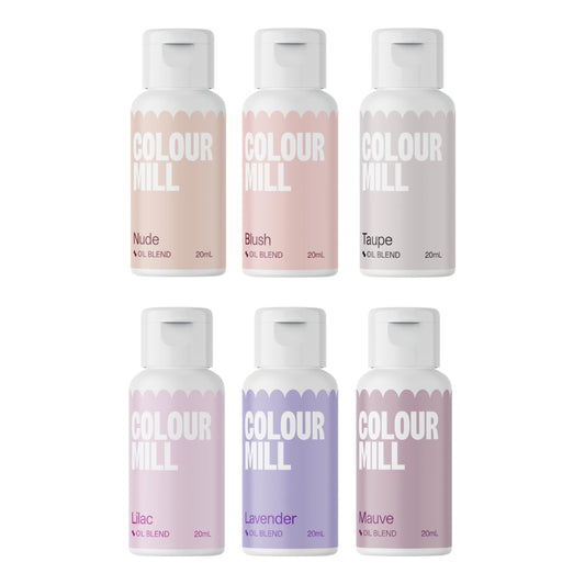 Colour Mill Bridal-Pack Oil-Based Food Coloring, 20 Milliliters Each of 6 Colors: Blush, Lavender, Lilac, Mauve, Nude and Taupe 4.08 Fl Oz 120 milliliters
