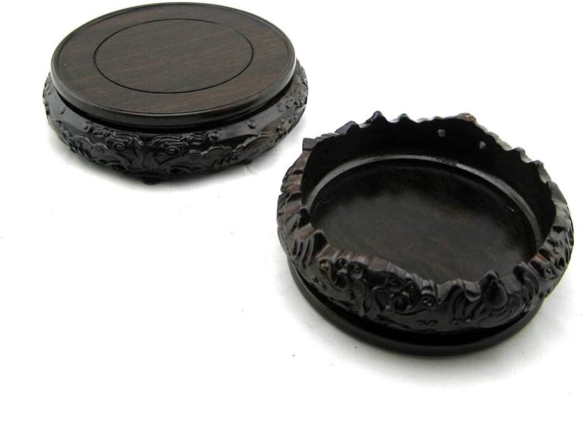 GOLDY&WENDY Oriental Luxury Round Elm Solid Wood Vase Display Stands Pedestal Base, Bat Pattern 5.4 in Diameter