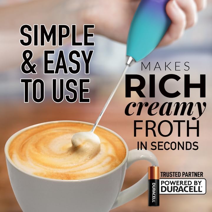 Zulay Kitchen Powerful Milk Frother Wand With 4 AA Duracell Batteries - Ultra Fast Handheld Drink Mixer - Electric Whisk Foam Maker for Coffee, Lattes, Cappuccino, Matcha & Creamer -