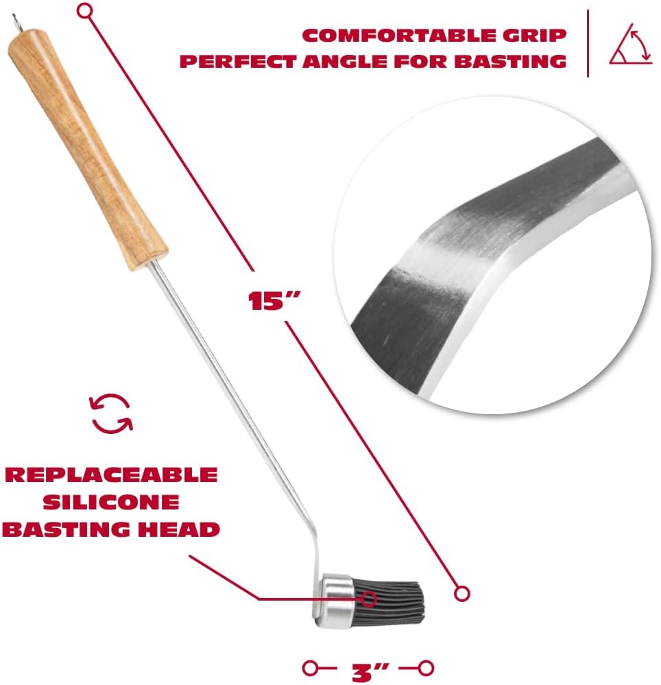 BBQ-AID Basting Brush - For Marinating, Glazing, Seasoning - Bbq Silicone Brush Cooking, Baster for Cooking Brush - Premium Wood Handle, Stainless Steel Core and Silicone Bristles for Easy Cleaning