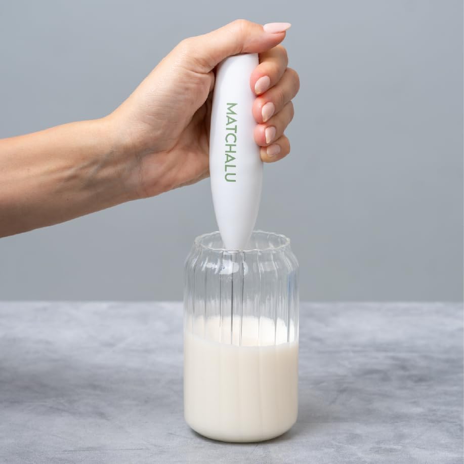 Premium 9 Piece Matcha Set Includes Ceramic Matcha Bowl, Bamboo Whisk & Holder, Stainless Steel Spoon & Sifter, Glass Cup & Straw, Electric Frother, Storage Bag - Gift for Matcha Lovers (Purple)