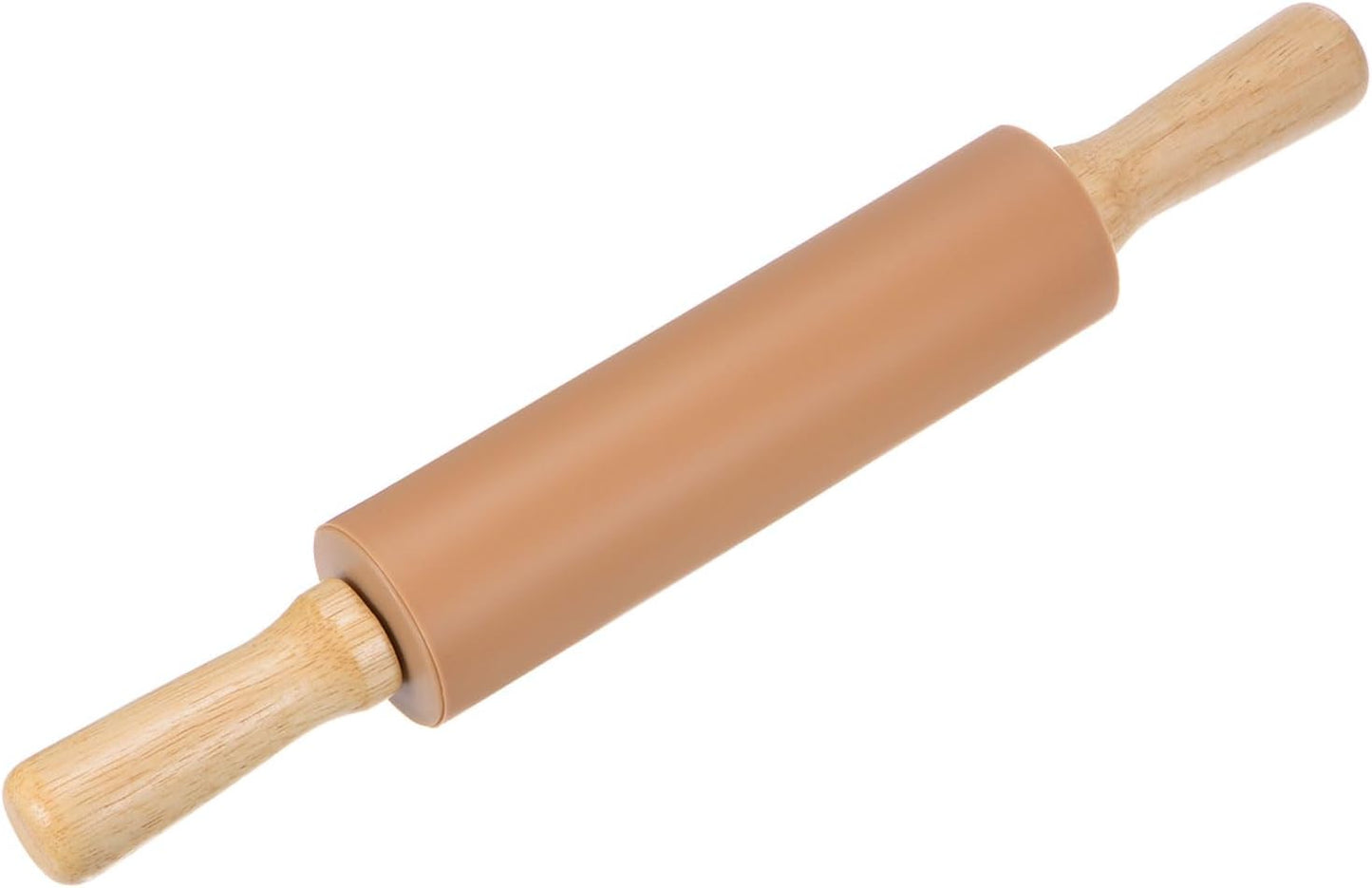 HARFINGTON Silicone Rolling Pins for Baking 14.96 Inch Non-Stick Silicone Surface Wooden Handle Rolling Pin Small Roller Playdough Rolling Pins for Fondant Kitchen Dough Pizza, Brown