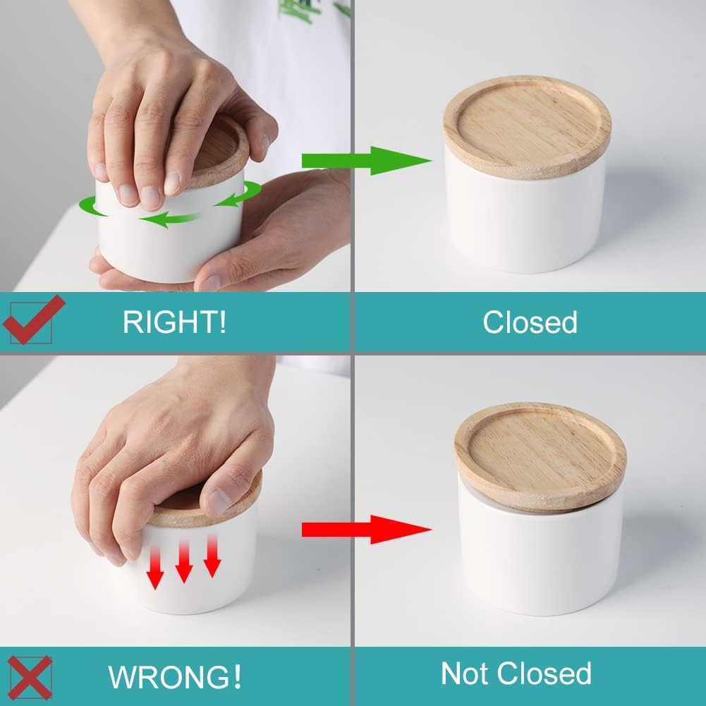 Sweejar Kitchen Canisters Ceramic Food Storage Jar, Stackable Containers with Airtight Seal Wooden Lid for Serving Ground Coffee, Tea, Sugar, Spice and More - 5 Fl Oz(Turquoise)