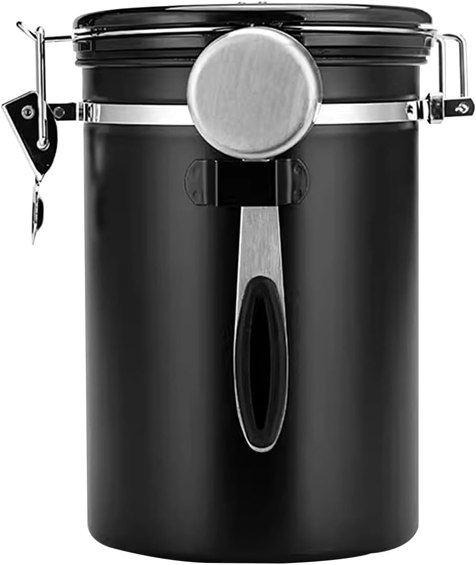 Coffee Canister Airtight Storage Container Stainless Steel Coffee Jar with Scoop,Date Tracker CO2 Release Valve for Dry Food Beans Ground Tea Flour Cereal and Sugar