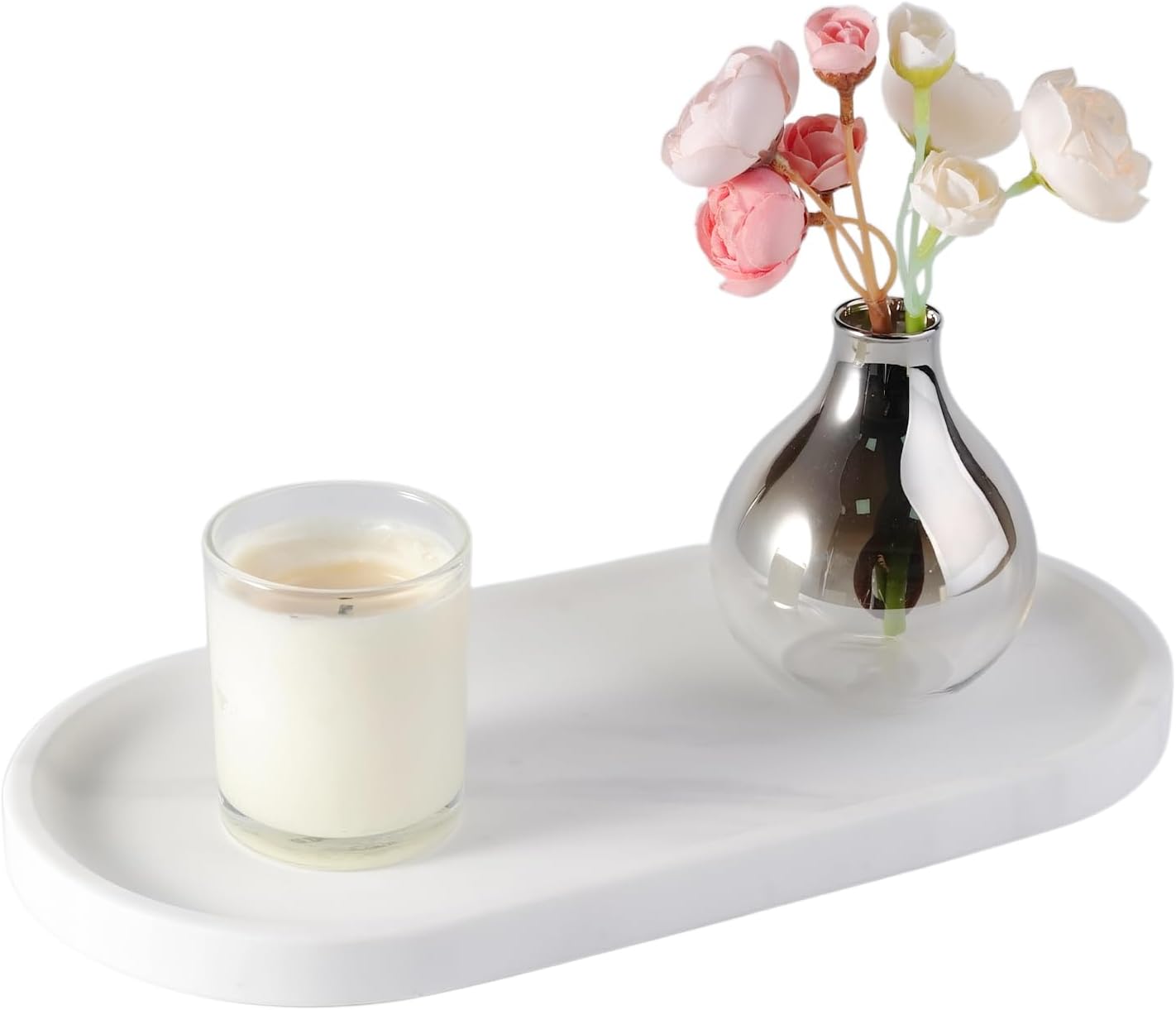 Koville 12"x6" Elegant White Marble Bathroom Tray, Natural Marble Vanity Trays for Home Decor, Stone Perfume Organizer Jewelry Dish for Dresser, Luxury Vanity Tray, Stone Storage Trays