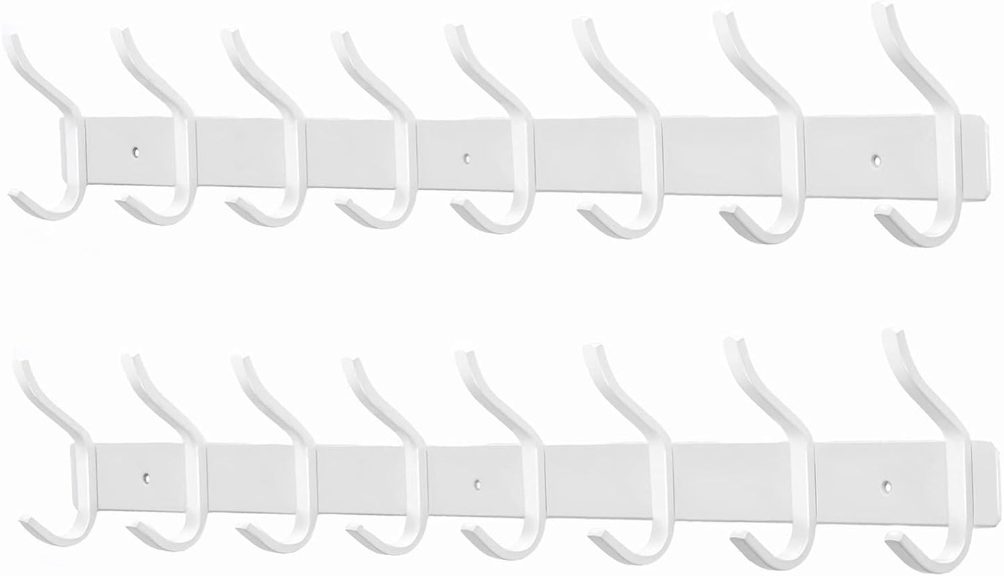 White Wall Hooks Heavy Duty, 23 Inch Coat Hooks Wall Mount with 8 Hooks,2 Packs Wall Hooks Hangers for Entryway, Bathroom - for Hanging Backpack, Bag, Coat, Purse, Hat, Towel, Clothes