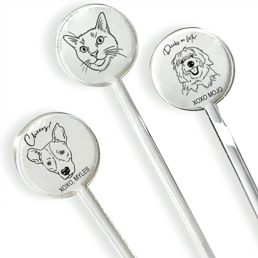 Coolslove Personalized Wedding Dog Stir Sticks, Custom Illustrated Pet Acrylic Cocktail Stirrers, Acrylic Cocktail Stirrers, Wedding Drink Sticks, Wedding Favors Decors Essentials Style 2