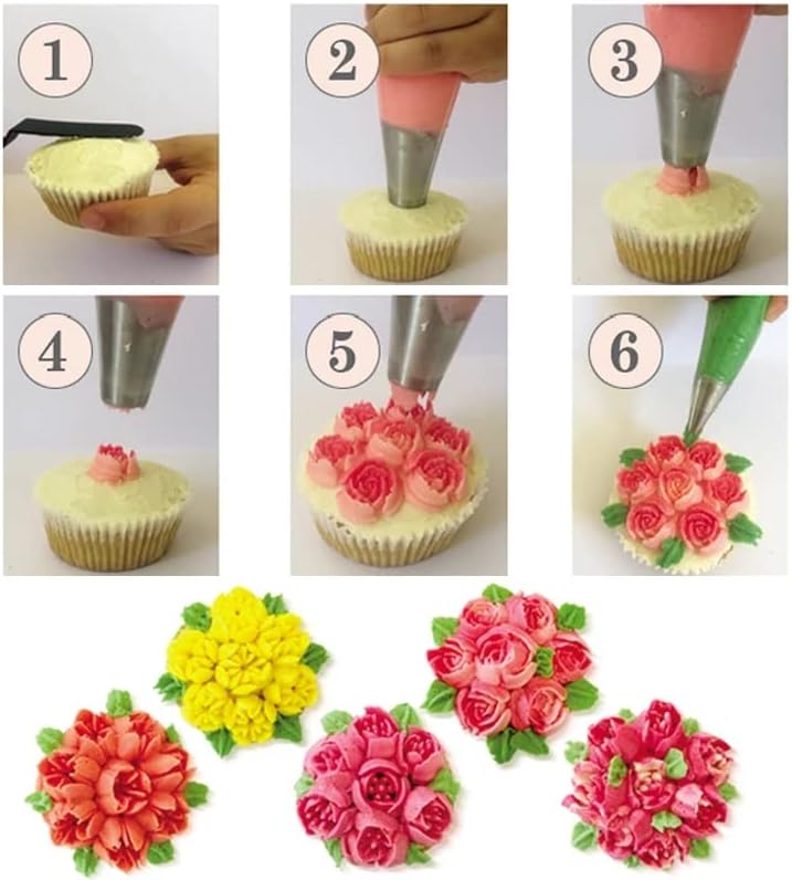 Russian Piping Tips Set with 7 Flower Icing Tips & 2 Leaf Pastry Tips Nozzles for Frosting Cookie Cupcake Cake Decorating