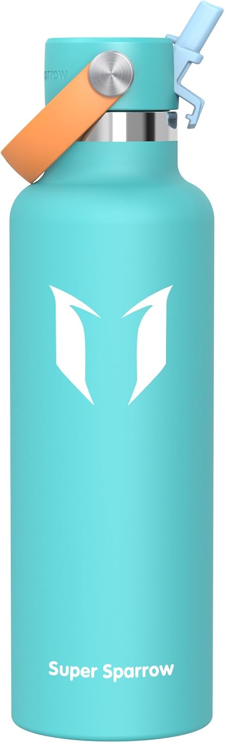 Super Sparrow Insulated Water Bottle - 17 Oz / 25 Oz / 32 Oz - Standard Mouth FlipFlow Flask - BPA Free, Leak Proof Drink Bottle- Ergonomic Straw Water Bottles for Work, Gym, Travel, Sports