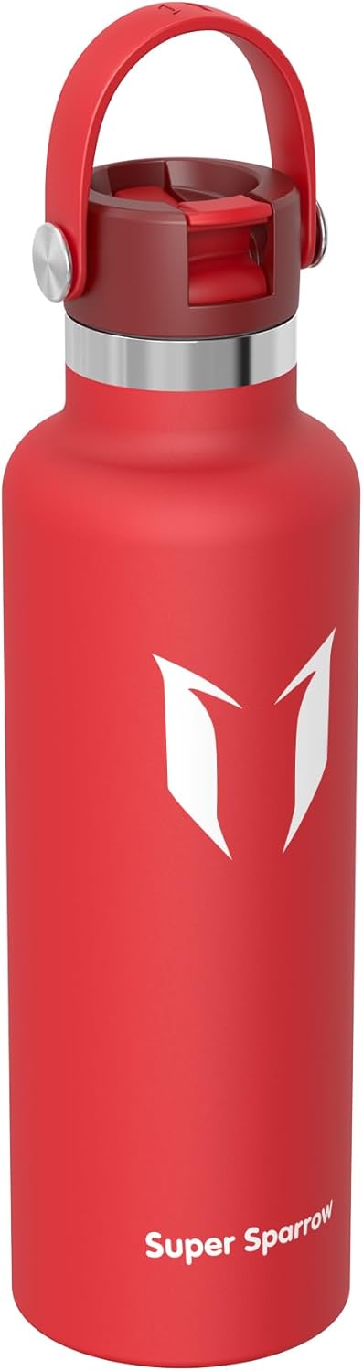 Super Sparrow Insulated Water Bottle - 17 Oz / 25 Oz / 32 Oz - Standard Mouth FlipFlow Flask - BPA Free, Leak Proof Drink Bottle- Ergonomic Straw Water Bottles for Work, Gym, Travel, Sports