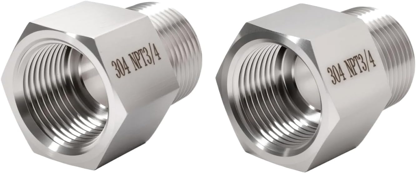 2 pieces Npt3/4 Female to Npt3/4 Male Reducer,3/4-3/4Water pipe Adapter, Fabricate of 304 Stainless Steel