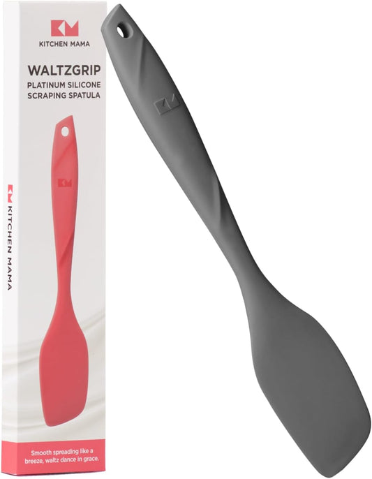 Kitchen Mama WaltzGrip Platinum Silicone Scraping Spatula: Heat Resistant, Seamless, Non Stick for Frying Pan Cookware, Safe, Flexible Bowl Scraper - Ideal for Mixing, Baking, Stirring (Metal Gray)