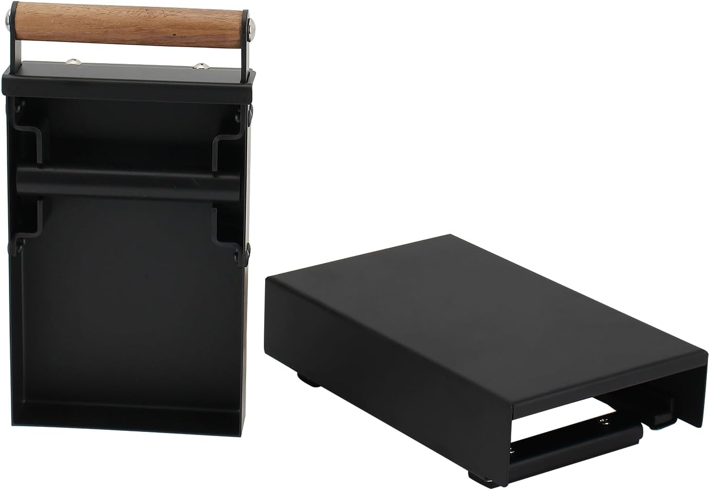 Espresso Knock Box Drawer, Stainless Steel Coffee Grounds Container with Wood Handle, Removable Rubber Knock Bar and Non-Slip Base, Mini 10.07 x 5.51 x 2.63 inch (Black)