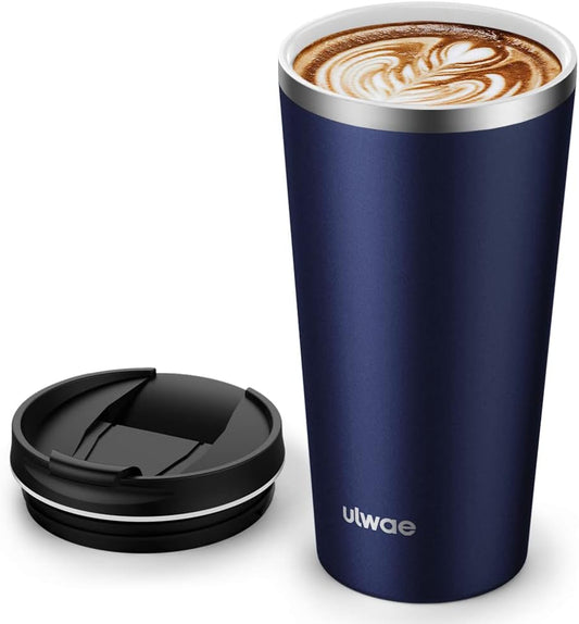 Insulated Coffee Mug with Ceramic Coating, 18oz Travel Mug with Leak-proof Lid, Vacuum Double-wall Tumbler, Stainless Steel Thermal Cup for Tea, Hot Cocoa, Cold Beverage, Ice Drinks