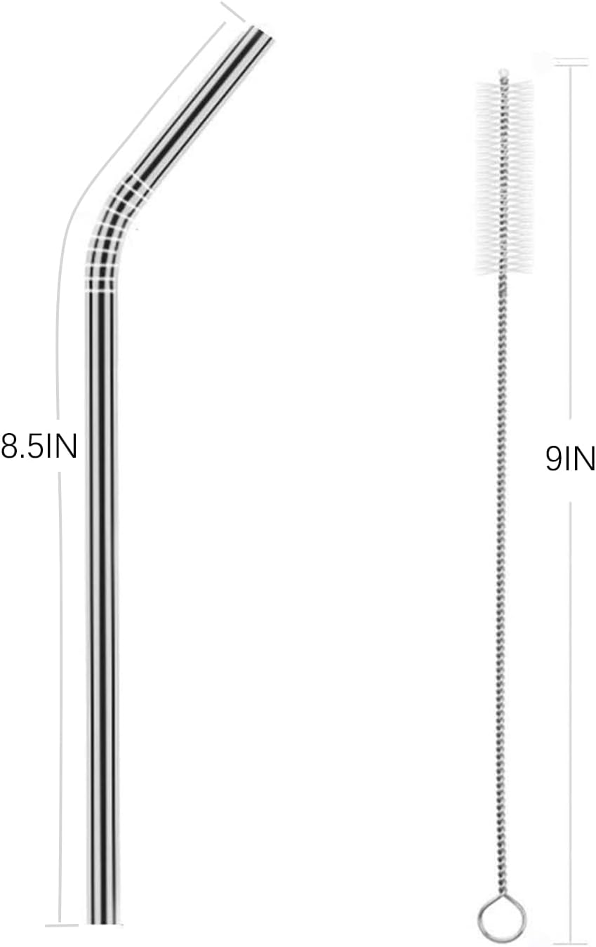 25 Piece Set Stainless Steel Straws Long 8.5 Inch Drinking Metal Straws Reusable Drinking Straws for 20 OZ (20 Bent|5 Brushes)