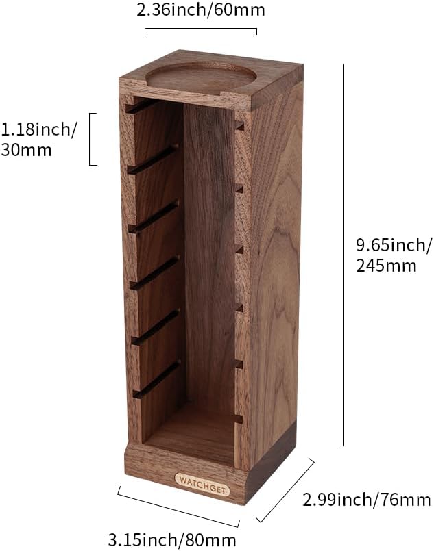 watchget 58mm Espresso Filter Basket Stand, Walnut Wooden Storage Holder for 6Pcs Coffee Baskets and Puck Screens - Espresso Machine Accessories Coffee Station Organizer Rack