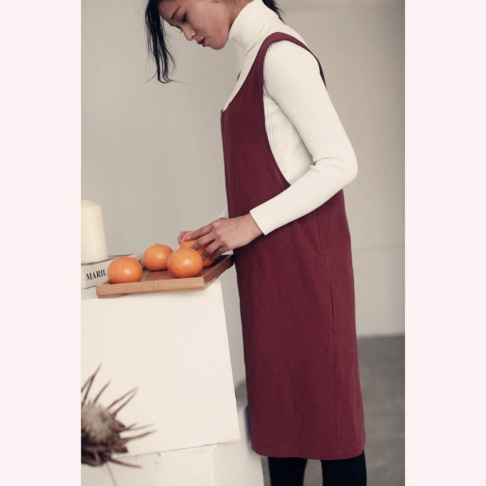 Cotton Linen Japanese Apron Halter Cross Back Bandage X Shape Aprons Two Pockets