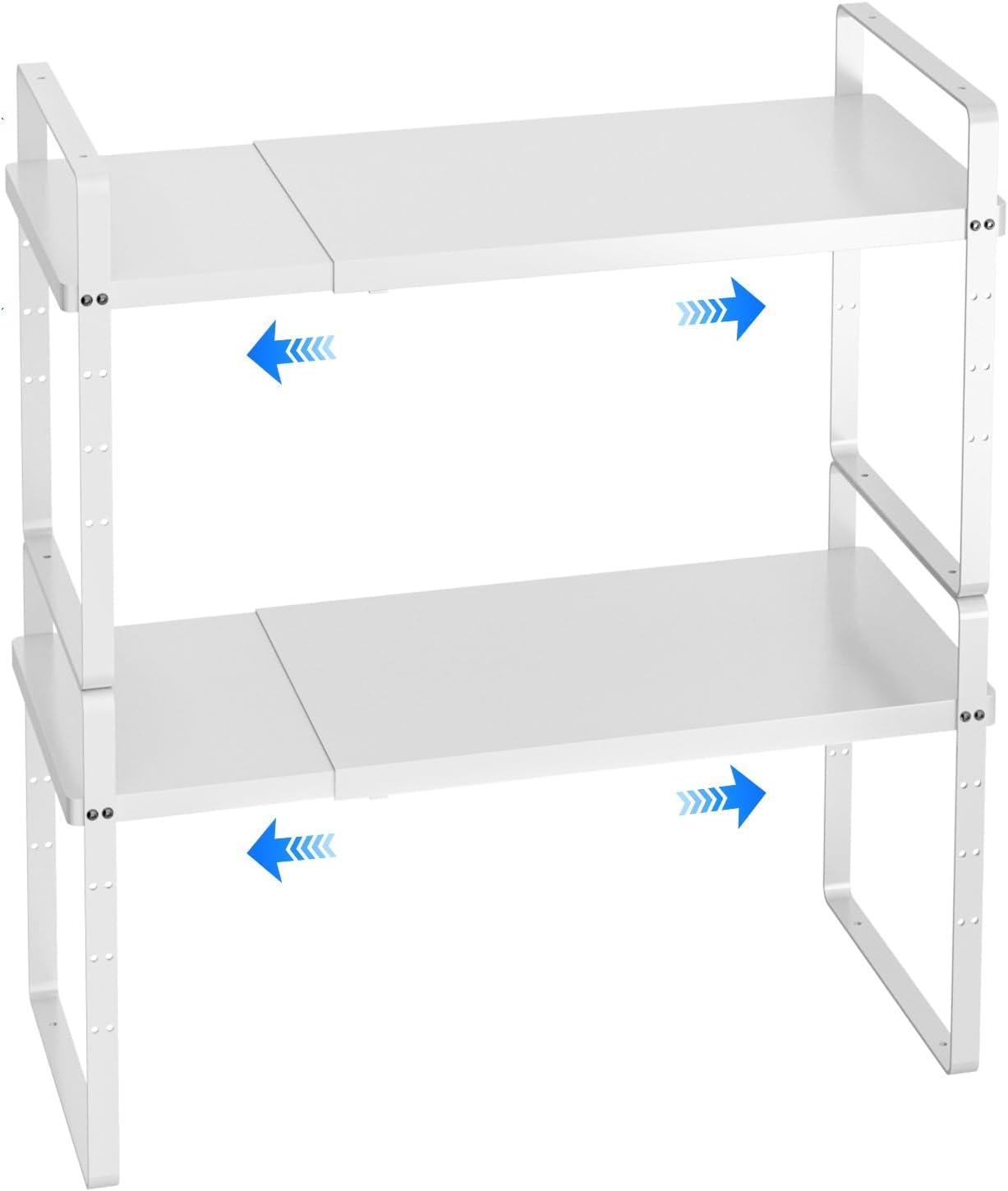 Expandable Cabinet Shelf Organizer, Stackable Kitchen Pantry Counter Storage, Adjustable Closet Cupboard Stand Rack Risers Spice Organization 80LBS Heavy Duty White Small 2 Pack